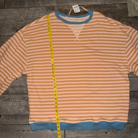 Free People We The Free Striped Oversized Pullover Sweatshirt Pink Tan Blue L - Picture 9 of 10